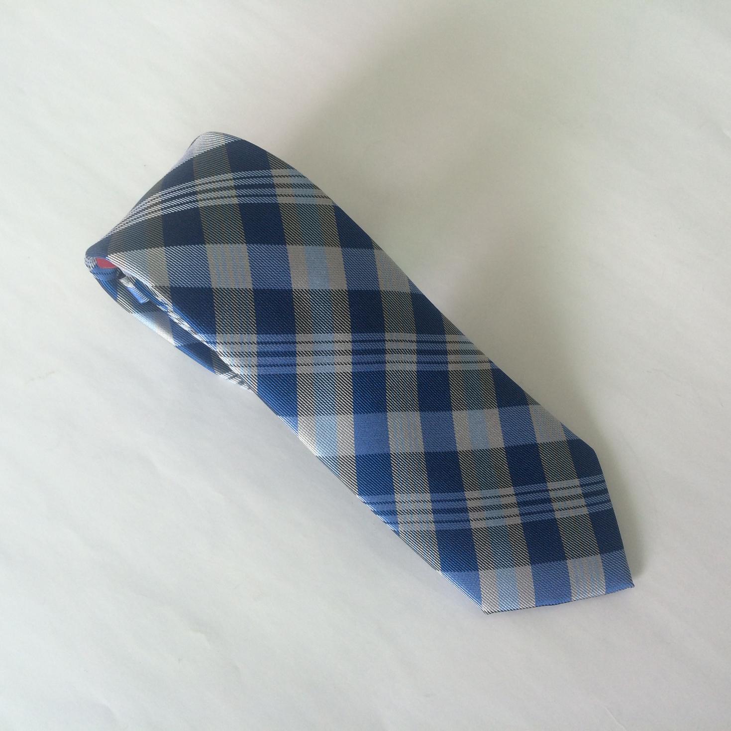 Grand Check Design Beigue Background Blue Stripe Men's Fashion Ties