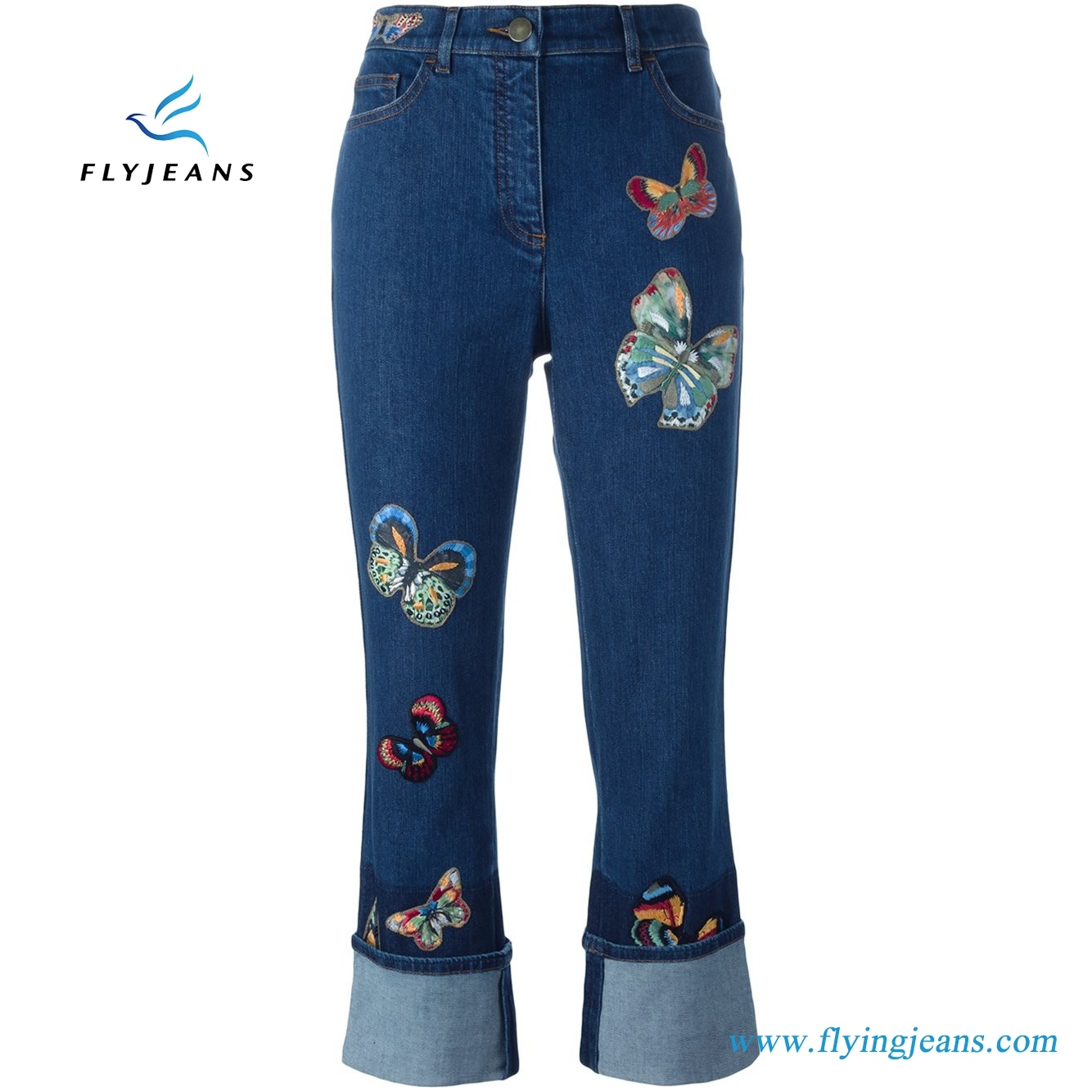 Fantastic Embroidery Cropped Jeans Women Denim