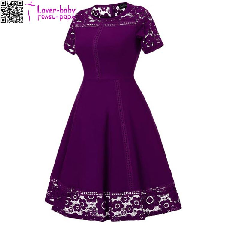 Lace Round Neck Short Sleeve Princess A Line New Fashion Prom Dress L36173-2