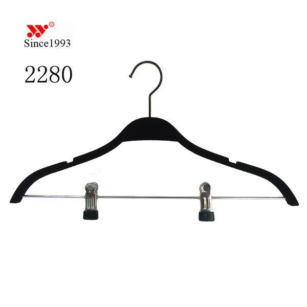 Flat Thin Black Hanger with Metal Clips