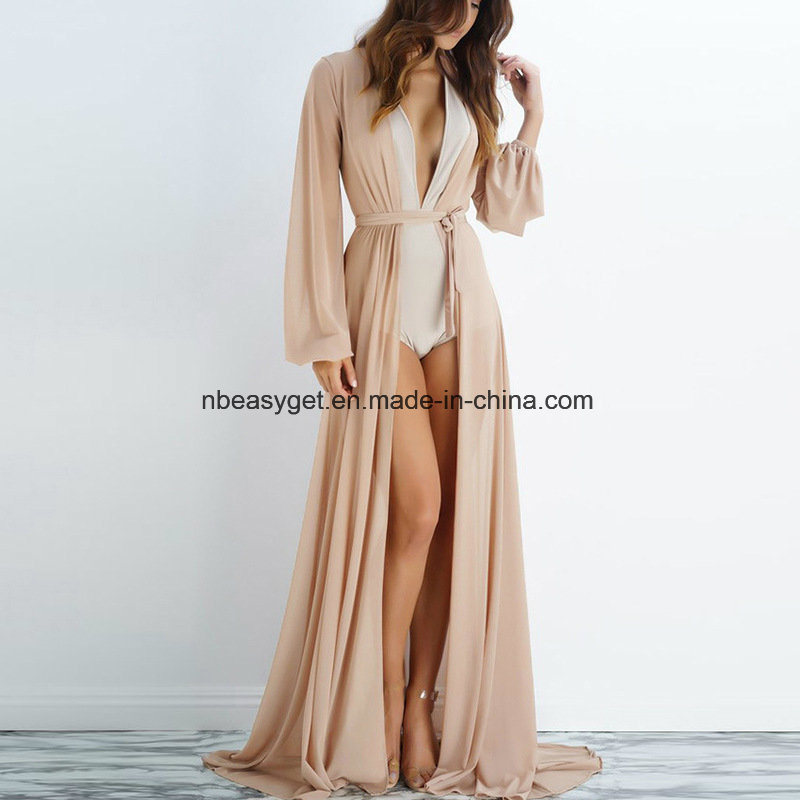 Women's Long Sleeves Dress Long Wrap Dress Casual Floral Printed Maxi Beach Dresses Esg10262