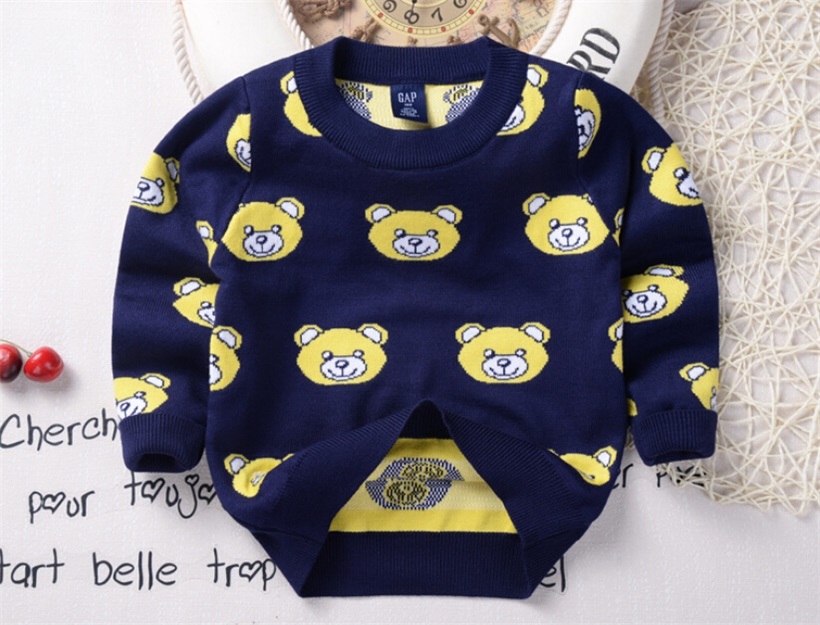 T1232 Best-Selling Autumn 100% Cotton Double-Layer Soft and Thick Baby & Kids Boy Bears Sweater Pullover Knitted Shirt Long Sleeve Children