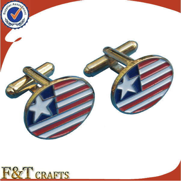 Promotional USA Flag Oval Custom Metal Cufflinks with Logo (FTCF3206A)