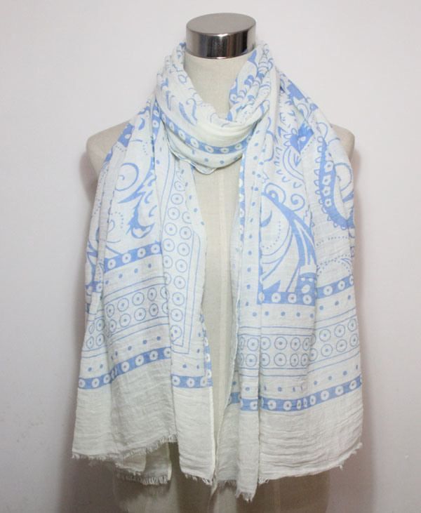Woman Fashion Paisley Printed Cotton Polyester Voile Scarf (YKY1087)