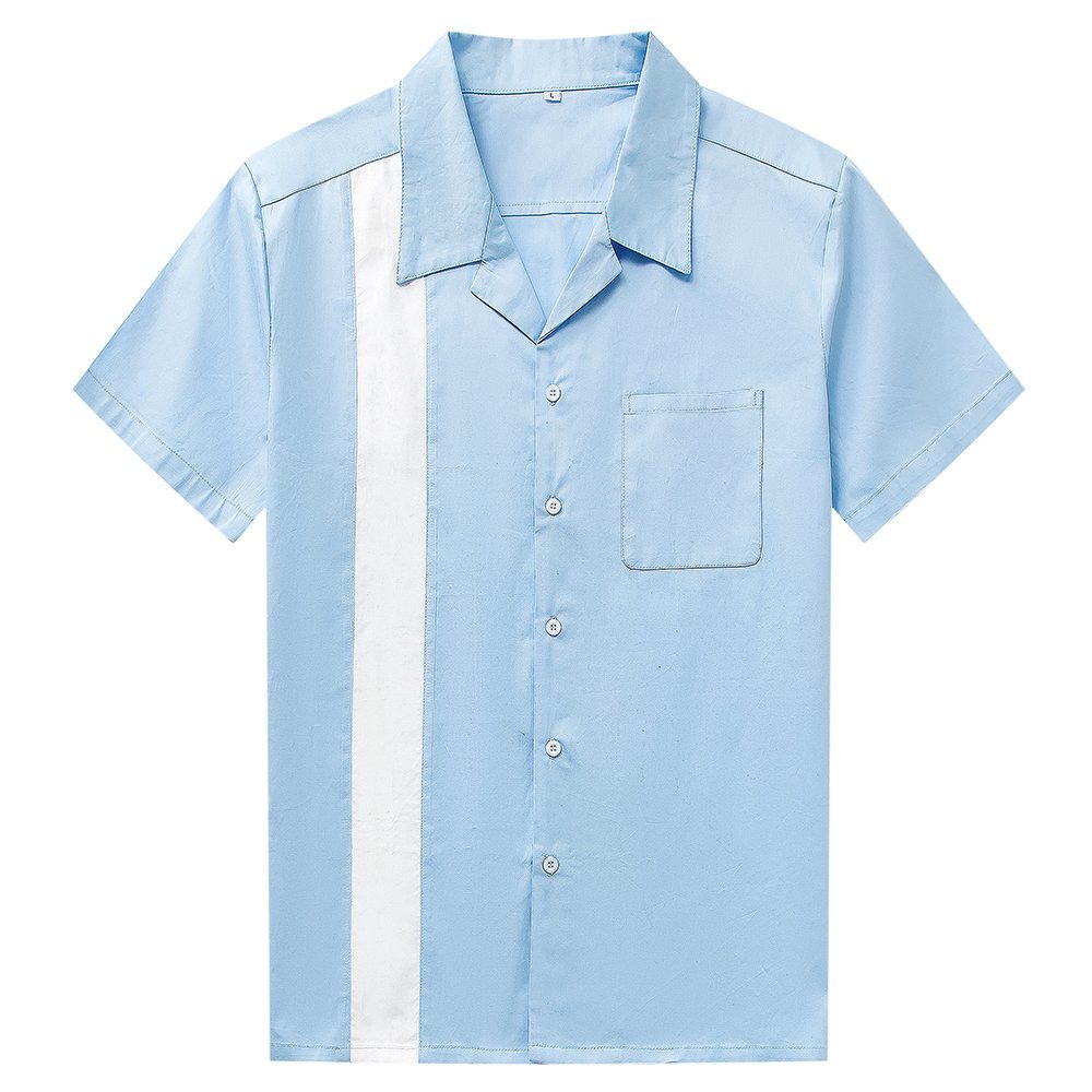 Turn-Down Collar Shirts Match Color White Blue Cotton Casual Mens Clothing