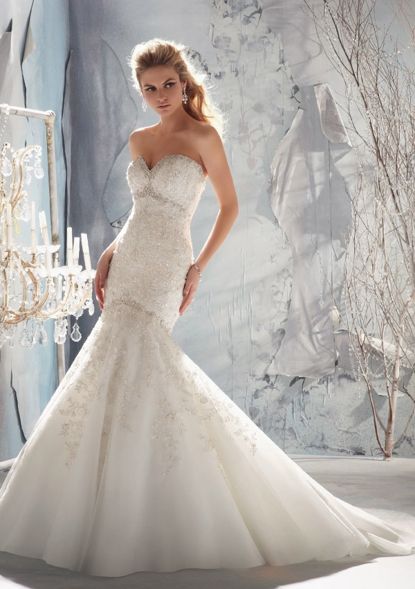 Intricately Beaded Embroidery on Net Mermaid Fishtail Long Wedding Dresses (WMA3059)