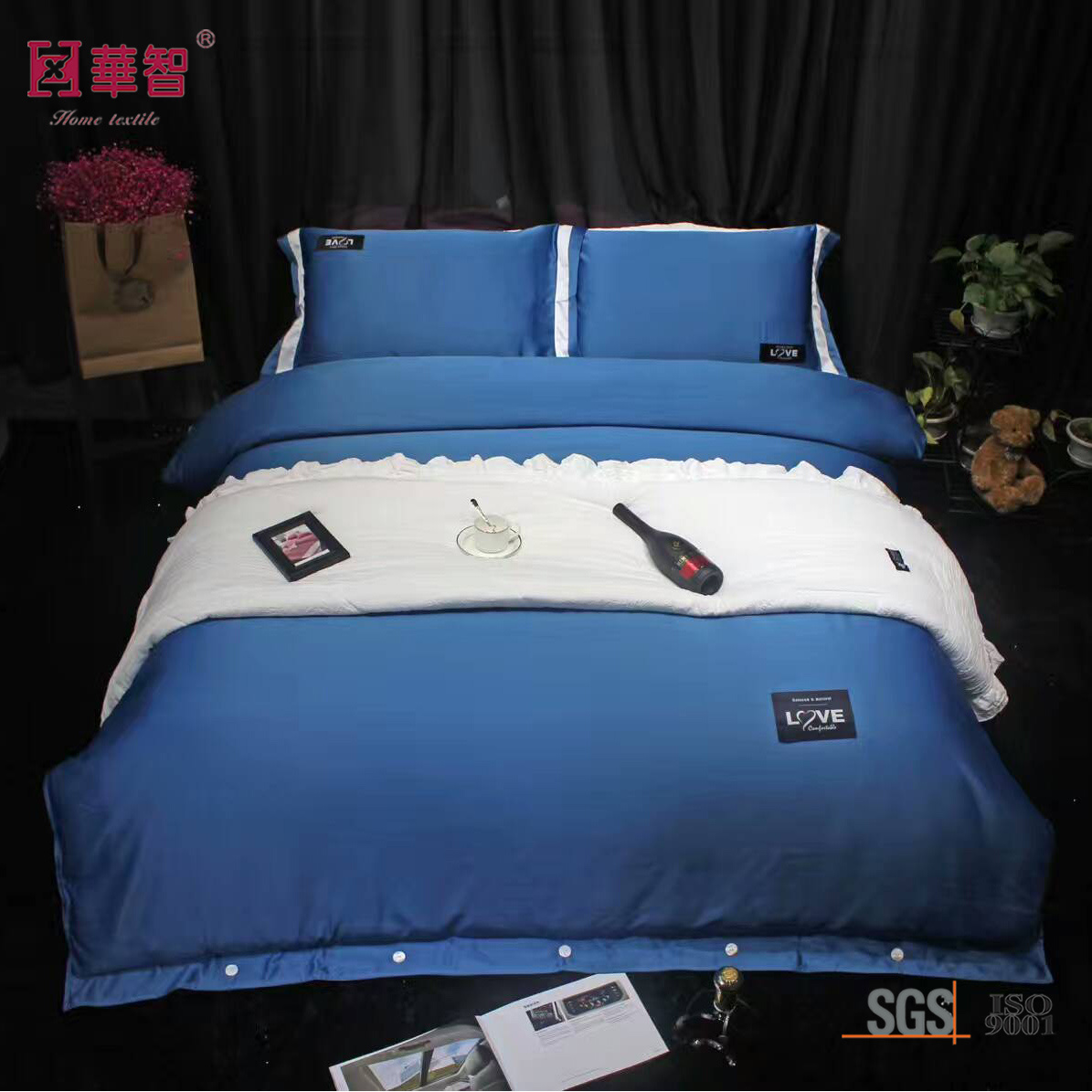 Blue Color Silk Bedding Sets with Pillowcase
