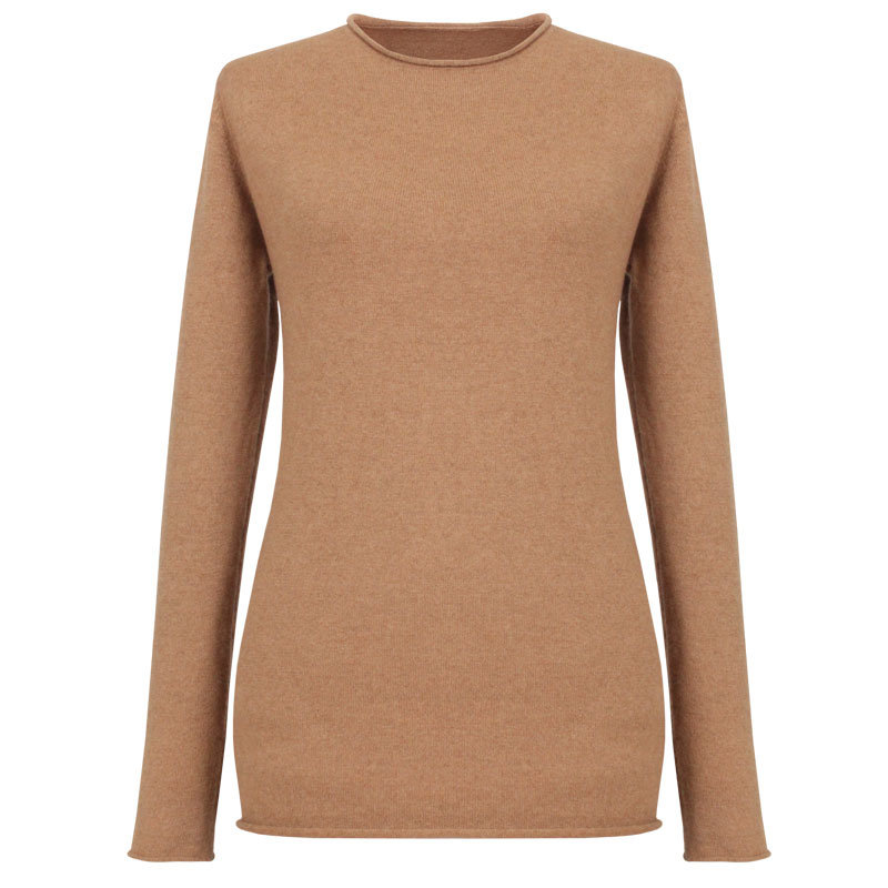 Gt1746 100% Camel Knitted Round Neck Pullover for Women