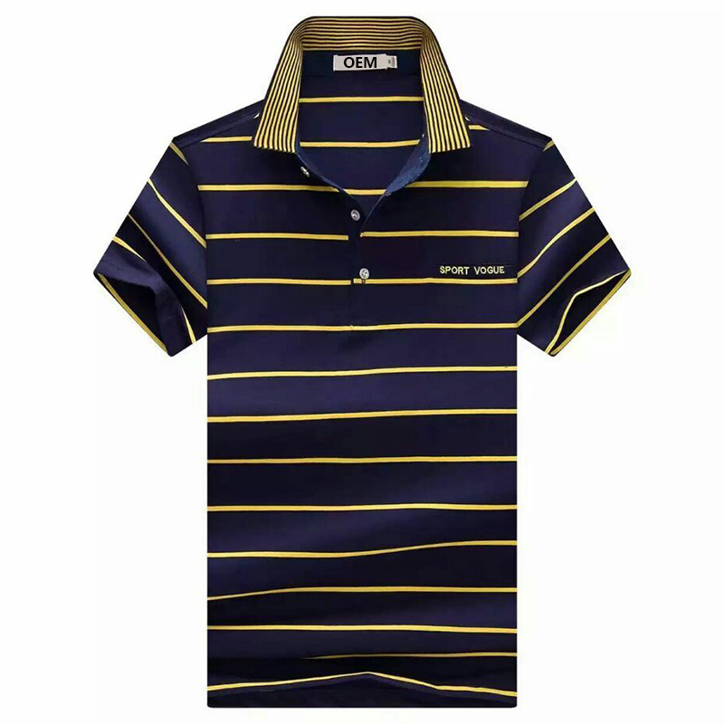 OEM Short Sleeve CVC Yarn Dyed Stripe Polo Shirt