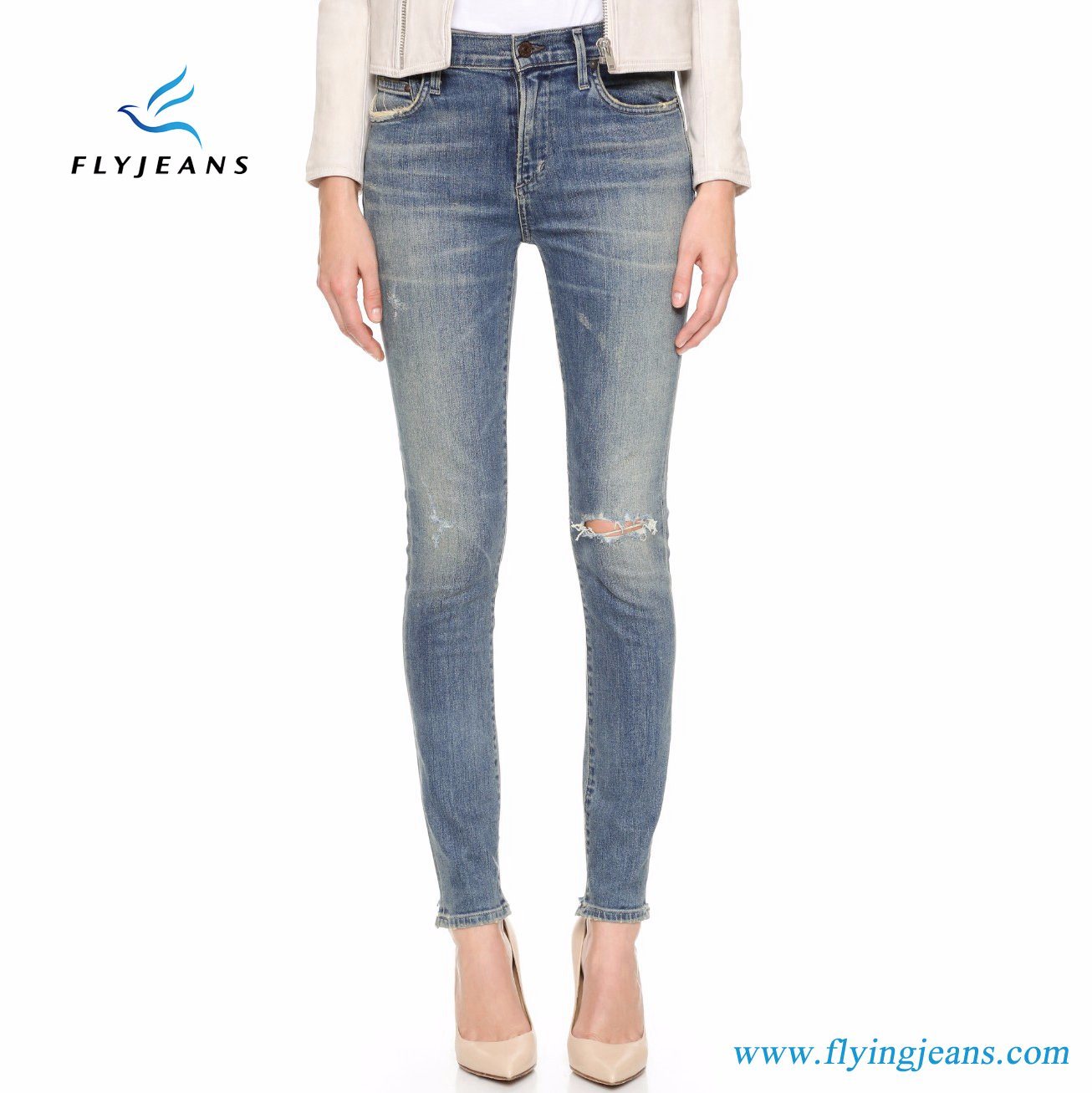 The Hot Sale Ripped Women High-Waisted Denim Jeans with Light Blue by Fly Jeans