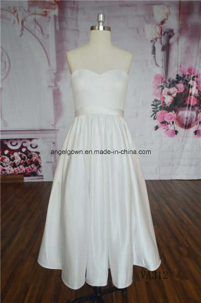 Satin Backless Sweetheart Neckline Tea-Length Wedding Dress with Sash Decoration