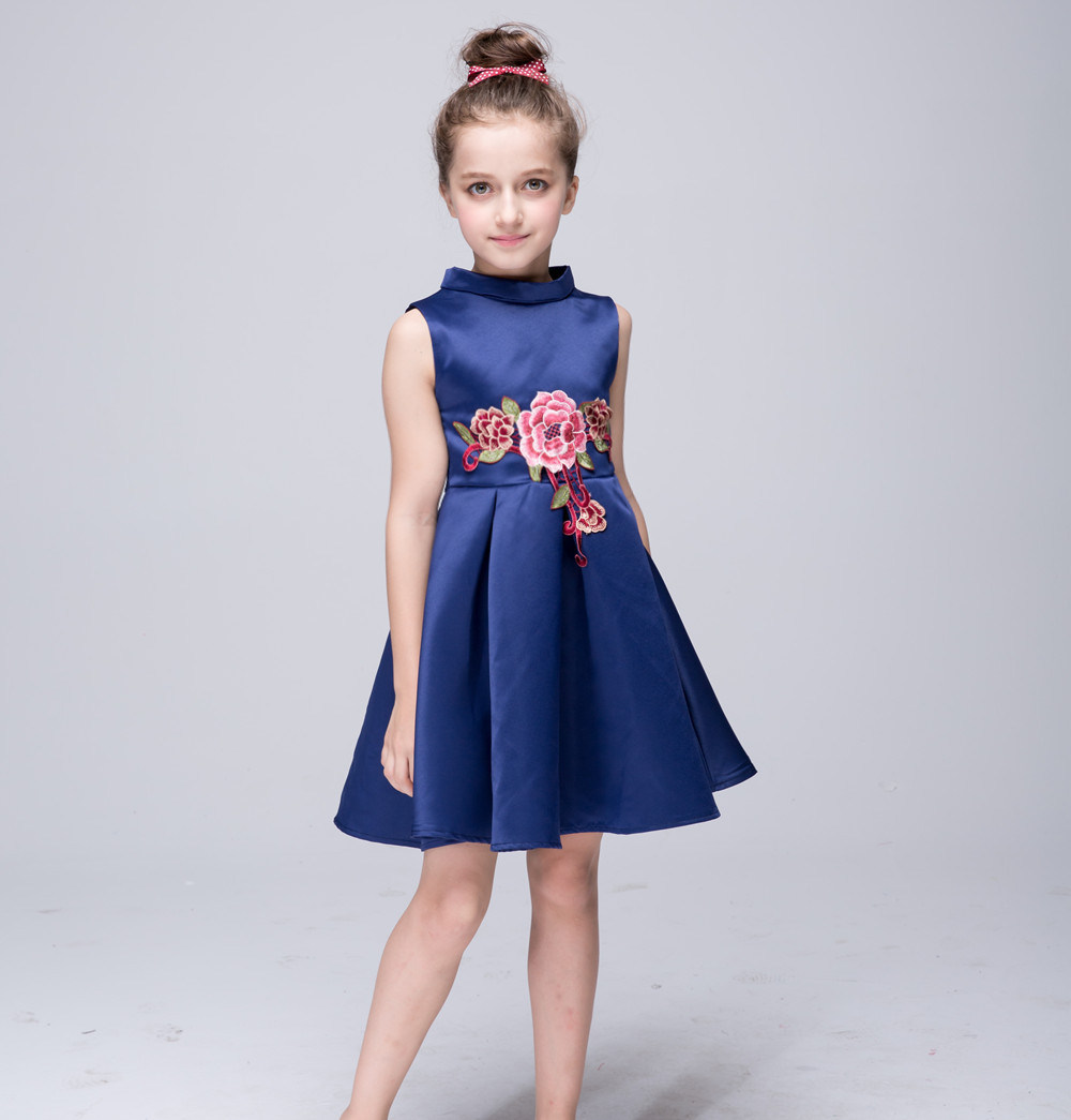 Kid Girl's Dress Vintage Floral Party Formal Dress Embroidery Print Dress