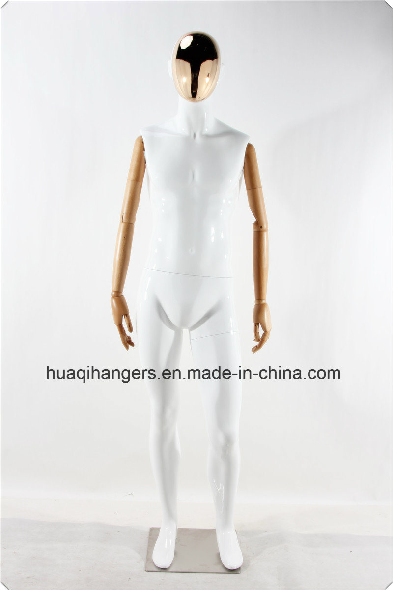 Male Fiberglass Mannequins with Wooden Arms and Metal Stand