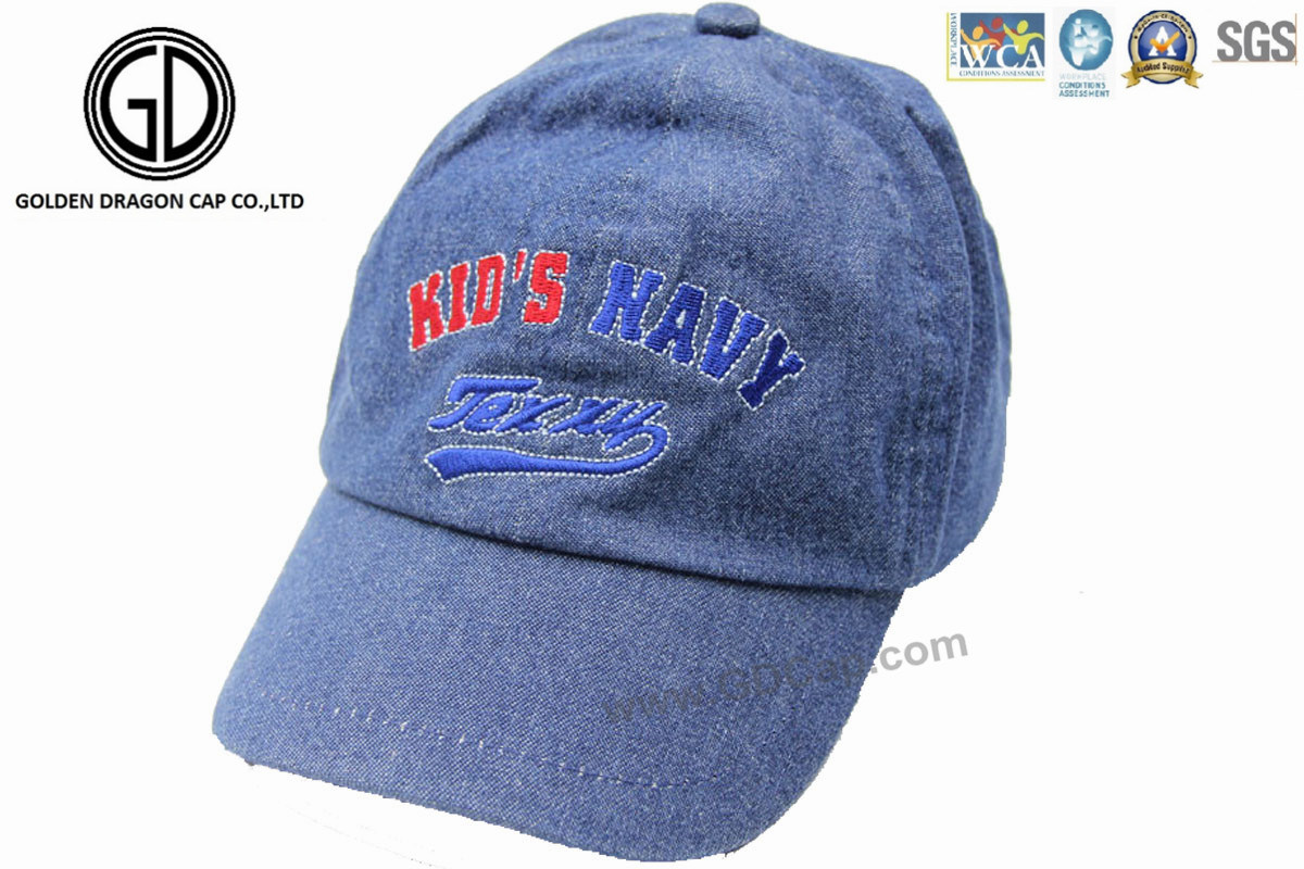 6 Panels Denim Baby Baseball Kids Cap with Embroidery