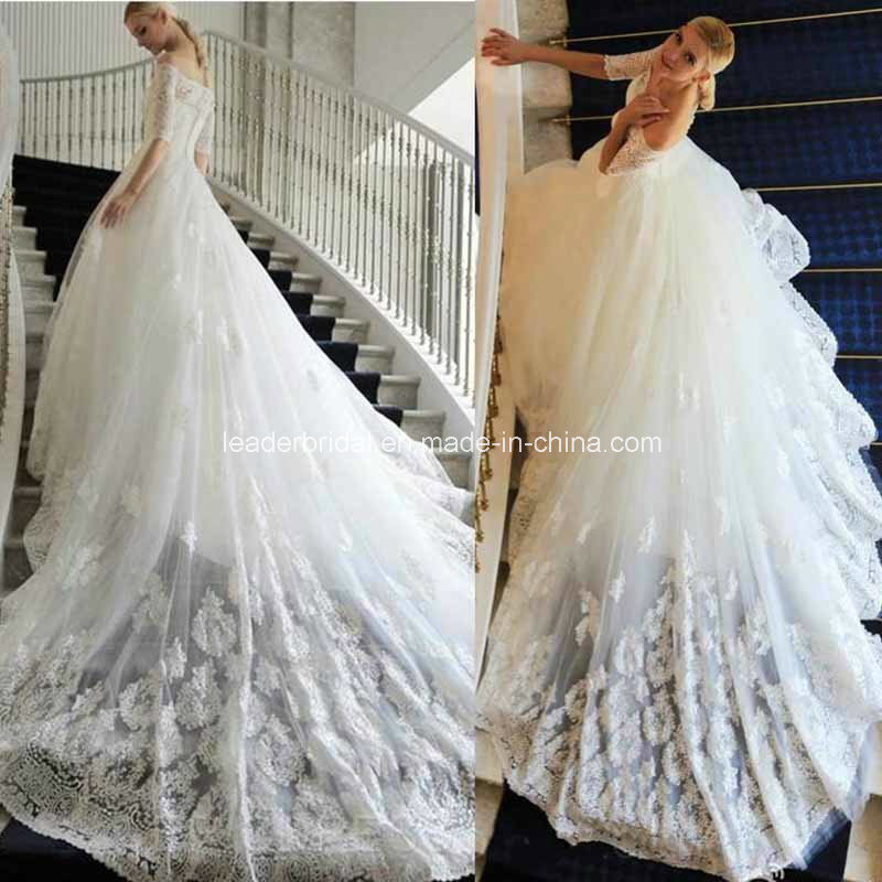 Cathedral Train Lace Bridal Gowns Arabic Dubai Wedding Dresses Z9006