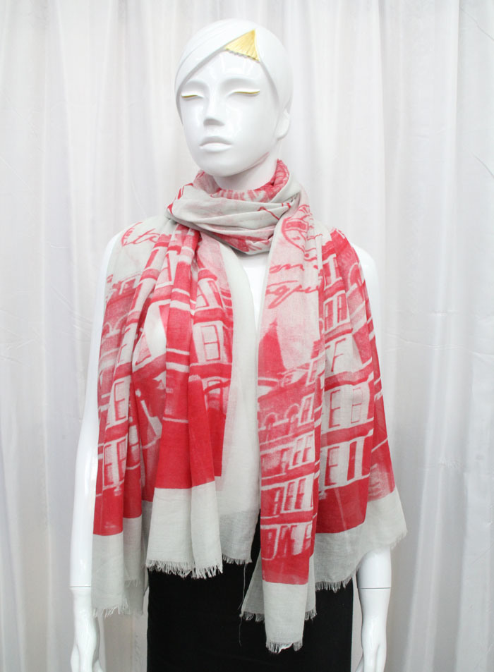 Lady Fashion Cotton Polyester Voile Building Printed Scarf (YKY1058)