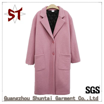 Lady Thick Coat Woolen Clothing Outer Coat with Buttons