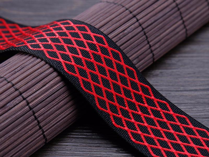 Black and Red Lattice Nylon Polyester Jacquard Bag Strap Webbing