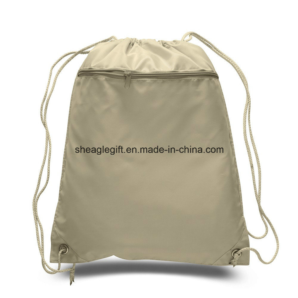 Promotional Polyester Cheap Drawstring Bags with Front Pocket