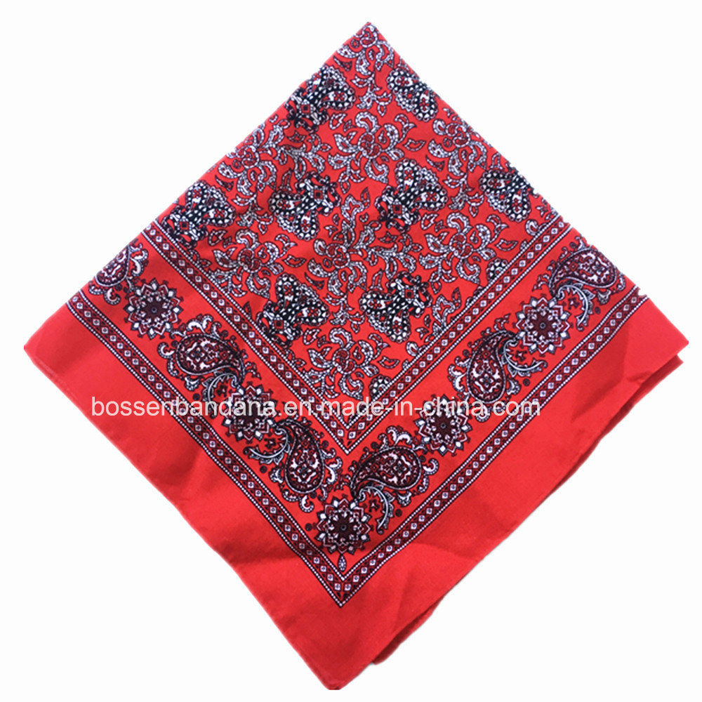 China Factory Produce Customized Logo Print Red Paisley Cotton Square Scarf