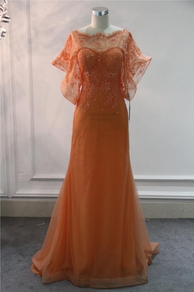 Organge Chiffon Lace Evening Dress