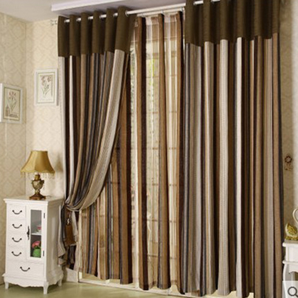European Style Vertical Stripes Chenille Blackout Window Curtain (14F0059)