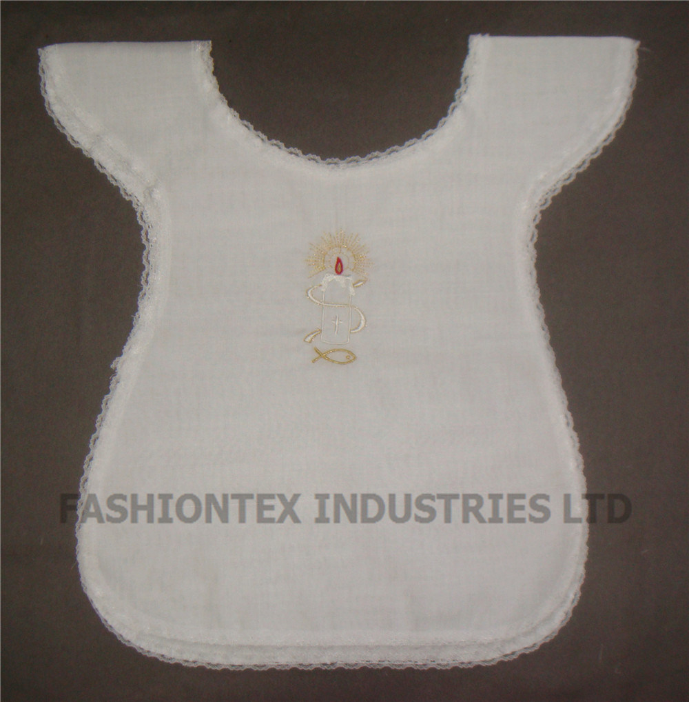 High Quality White Cotton Baby Baptismal Garment Bib