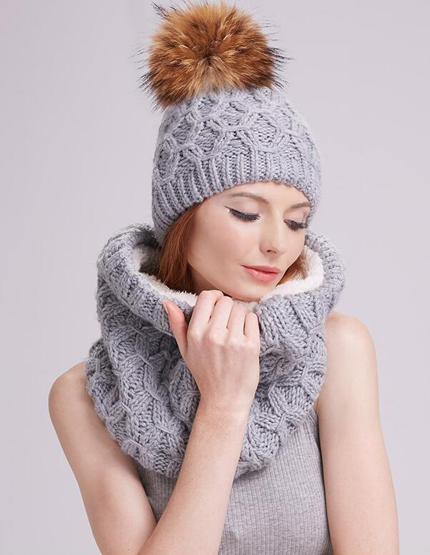 Winter Women Scarf Hat Set Knit Wool