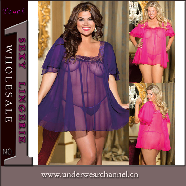 Good Quality Purple Plus Size Underwear Sexy Babydoll Lingerie (TSW6128)
