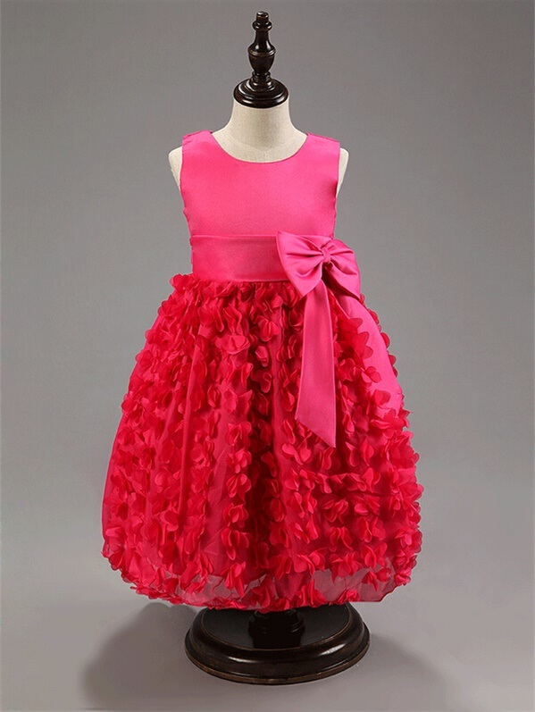 Kd1072 Flower Girl Dress Elegant Children Party Clothing Girls Dress for Wedding Party with Petals Bow Knot Wholesale