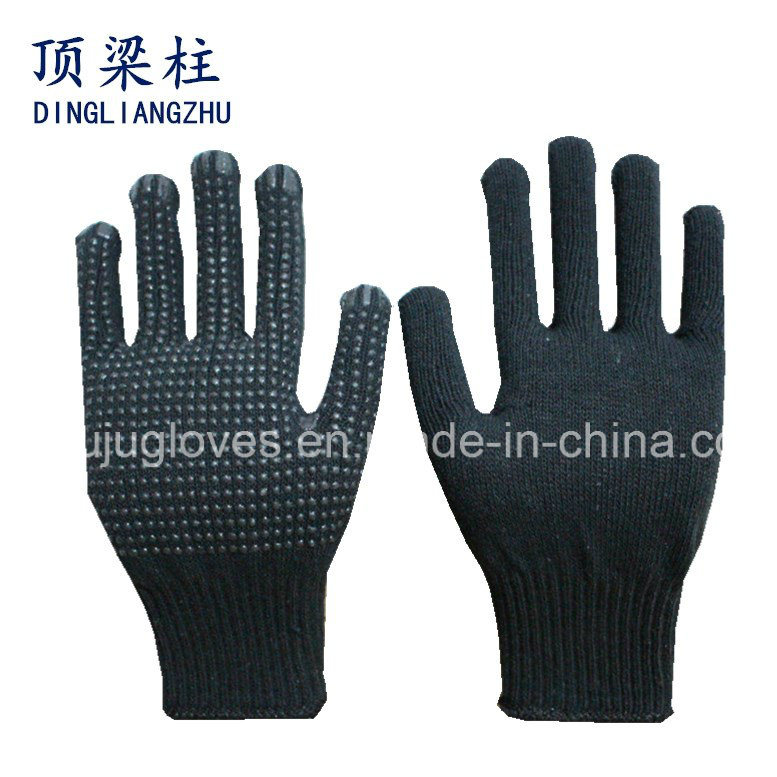 7G Gauge Black Cotton Knitted Safety Gloves with PVC Dots
