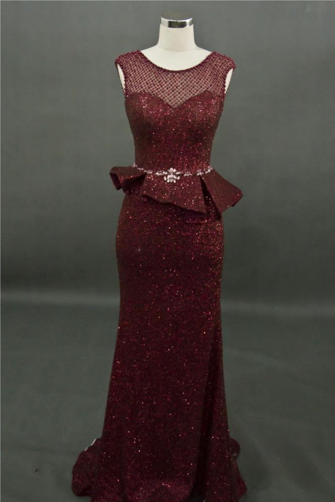 Sequin Lace Crystal Sheath Evening Dress