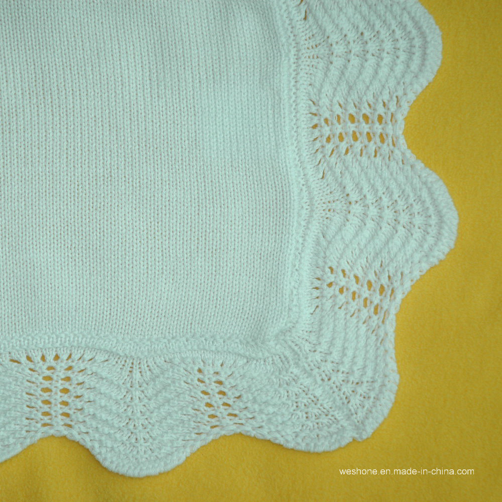 100% Cotton Knitted Soft Baby Blanket with Crochet Edge