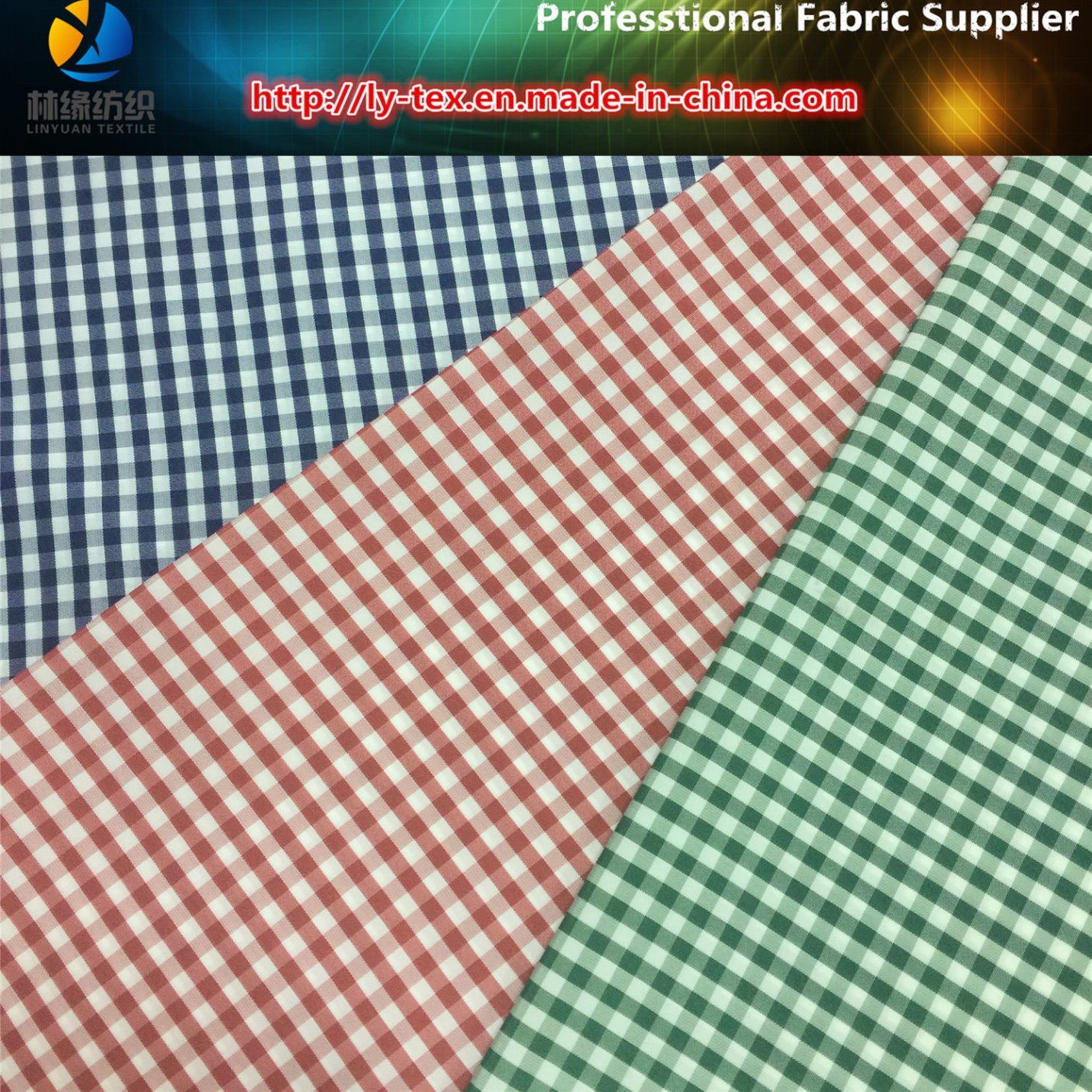 Polyester Taffeta Yarn Dyed Fabric, Vichy Check, Green/White Check