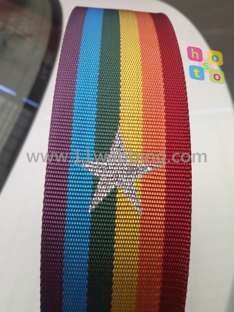 Rainbow Five-Pointed Star Jacquard Fashtion Nylon Webbing for Garment Accessories