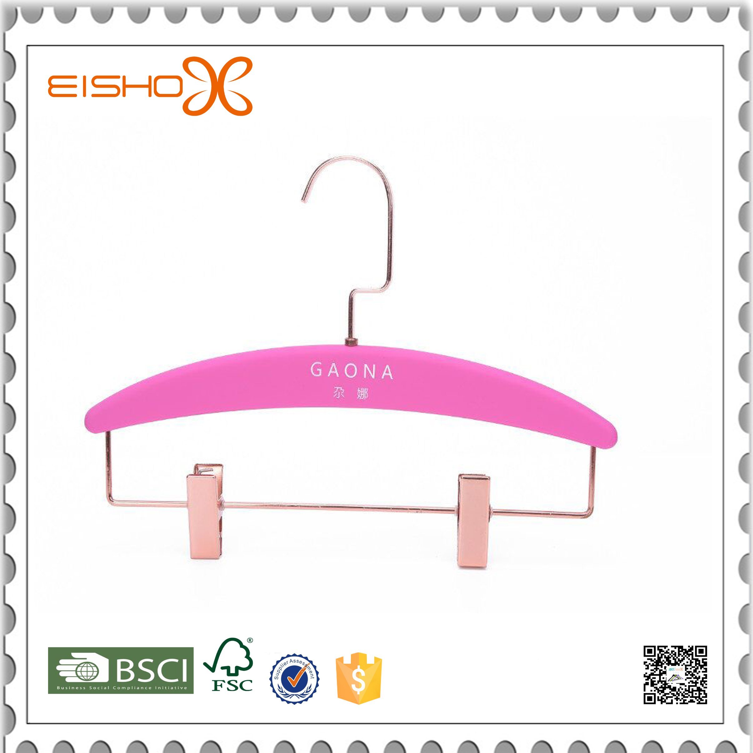 Gold Plastic Garment Hanger with Plastic Clips Colorful for Pants
