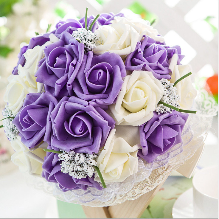 Wholesale 3 Colors Available Silk Flowers Roses Wedding Bridal Bouquet