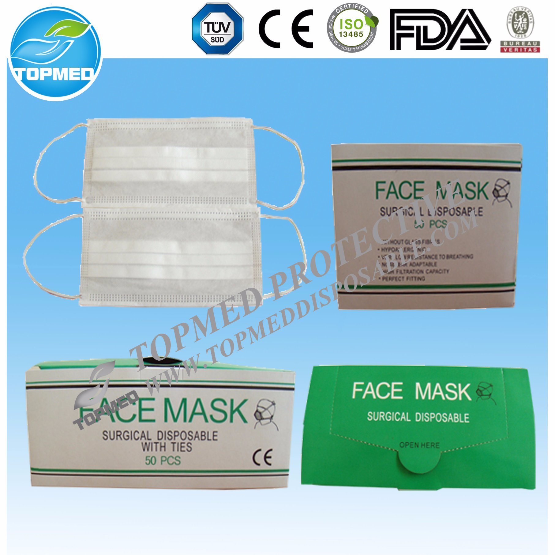 Disposable Nonwoven Face Mask, Elastic/Ties