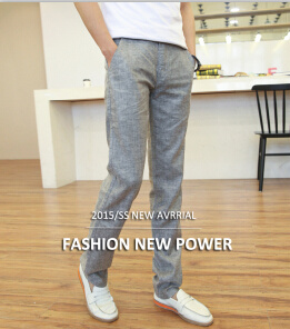 Linen Grey Men's Trousers Long Pants with High Quality Tmp004 Thin Leisure