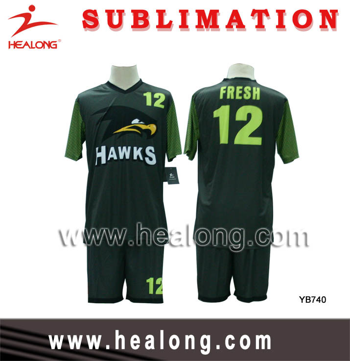 Healong Full Sublimation Royal Green and Black Customized Design Soccer Set (Football Set)
