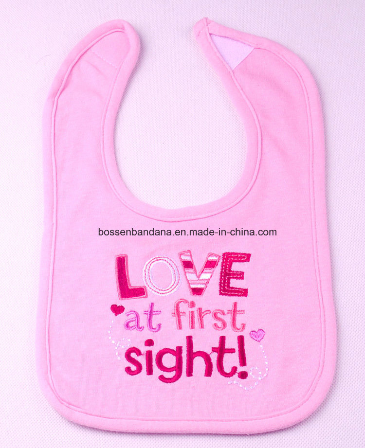 China Supplier Produce Custom Embroidered Cotton Knit Jersey Pink Starter Baby Bib