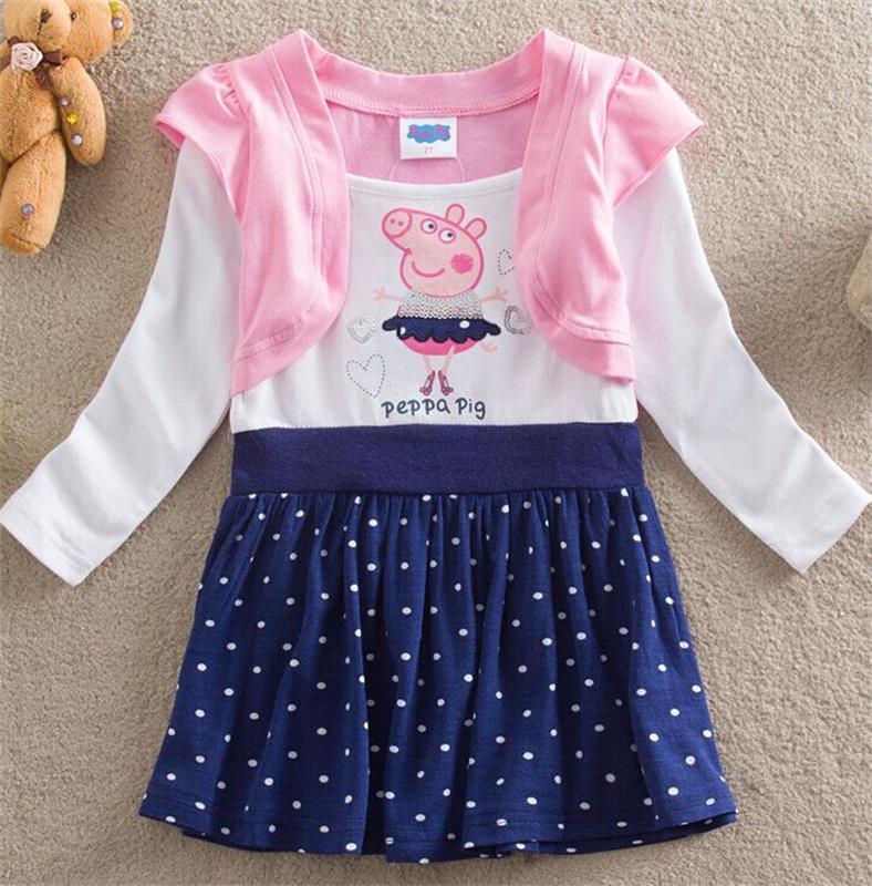 Girls Fashion DOT Printed Cotton Dress in Spring and Autumn/Fake Two-Piece Long Sleeved Princess Dress Kd1623