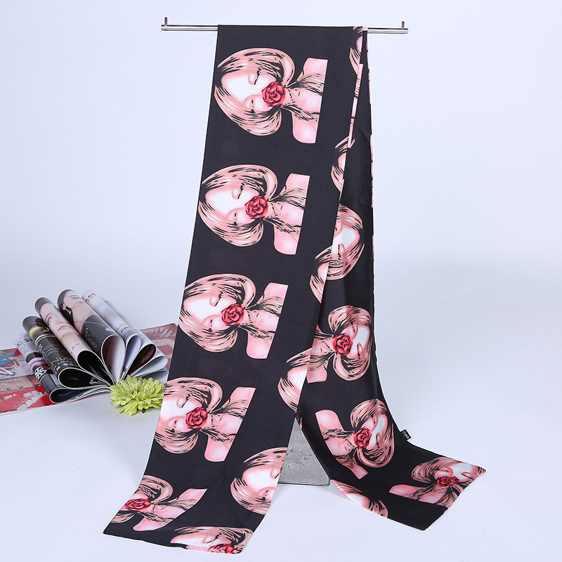 Lady Fashion Printed Satin Silk Magic Mutifunctional Cravat Scarf (YKY1091-20)