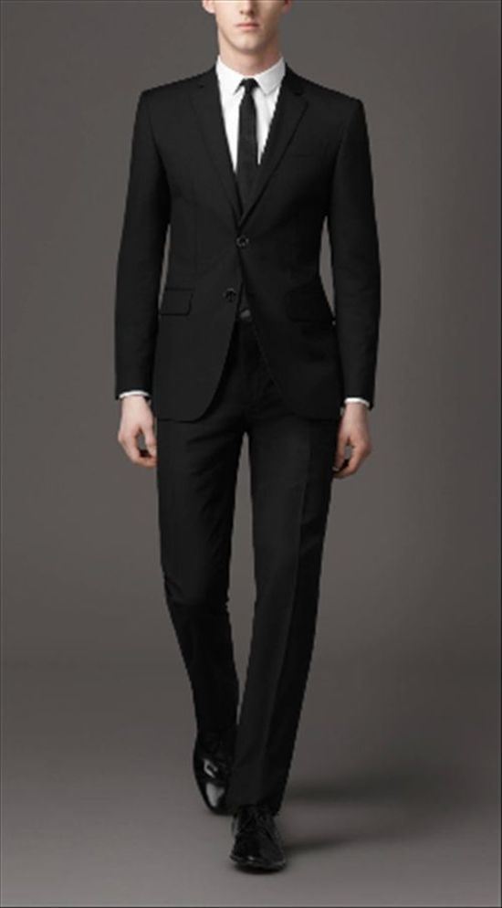 Slim Fit 2-Front Button Black Suits for Men