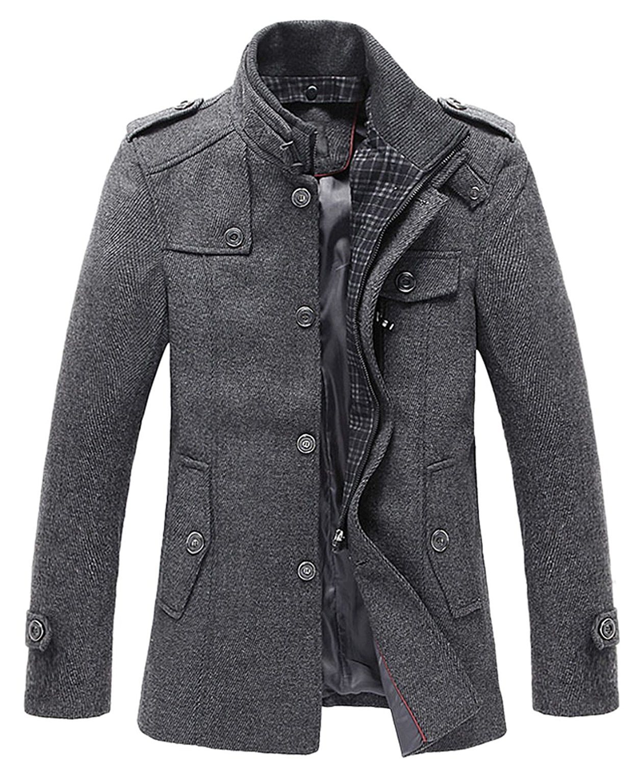 Xiaolv88 Men's Winter Stylish Wool Blend Single Breasted Military