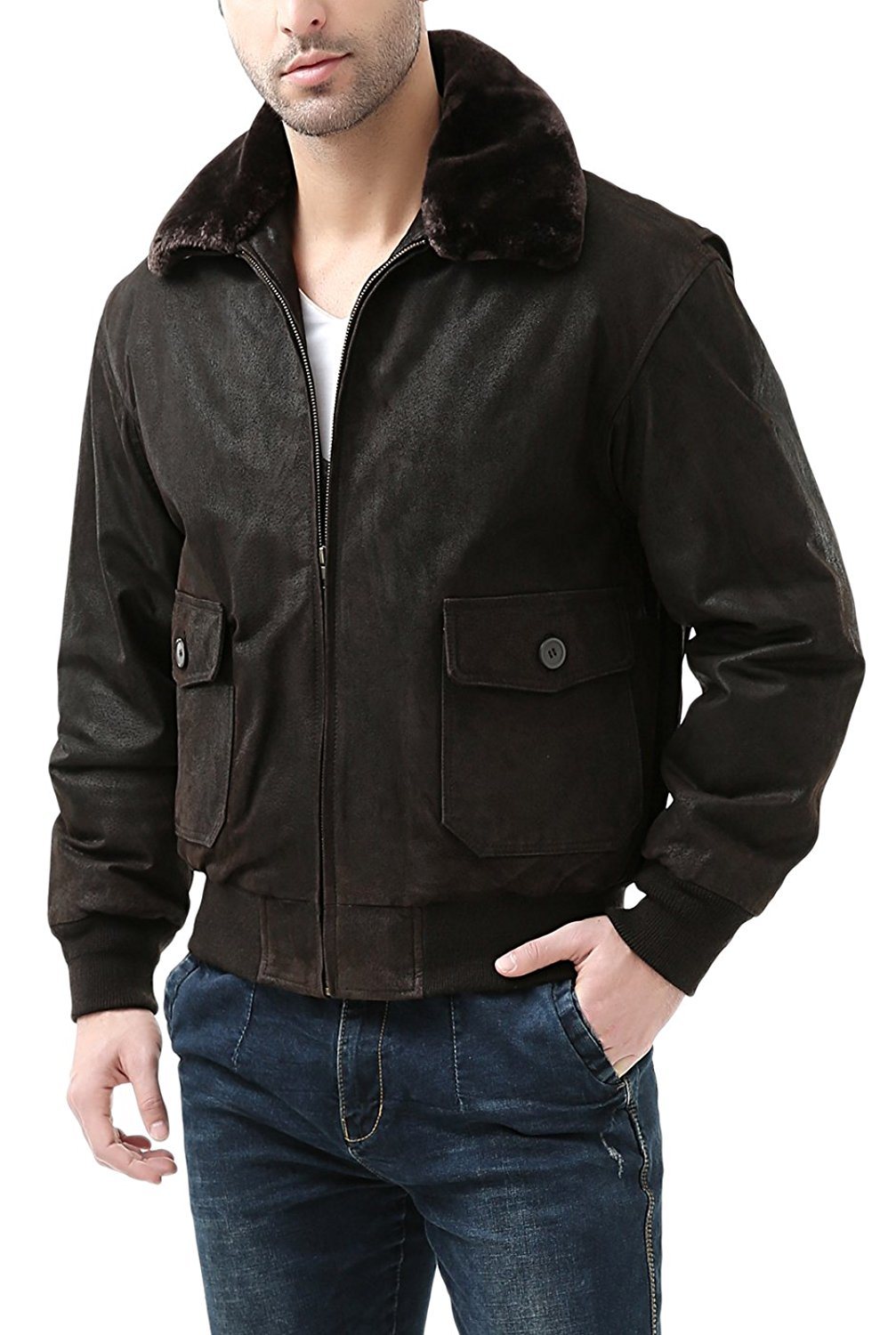 Xiaolv88men's G-1 Distressed Leather Flight Bomber Jacket