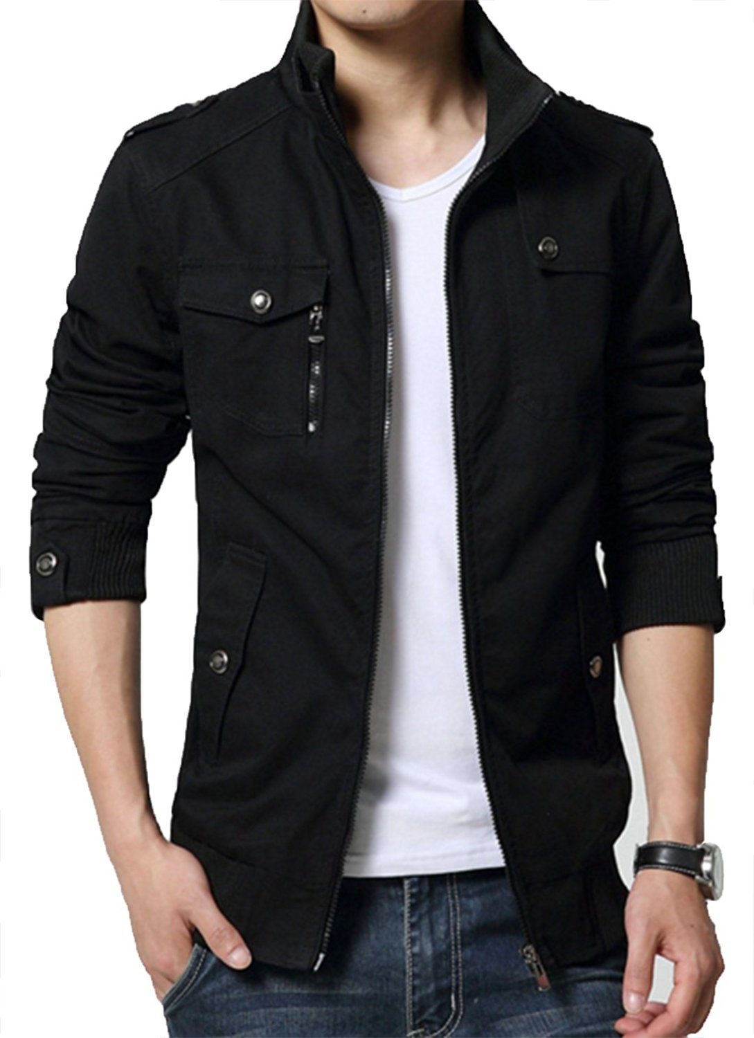 Xiaolv88 Men's Solid Cotton Casual Wear Stand Collar Jacket