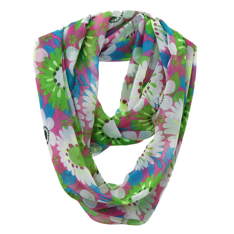 Women Fashion Flower Printed Polyester Chiffon Infinity Summer Scarf (YKY1108)