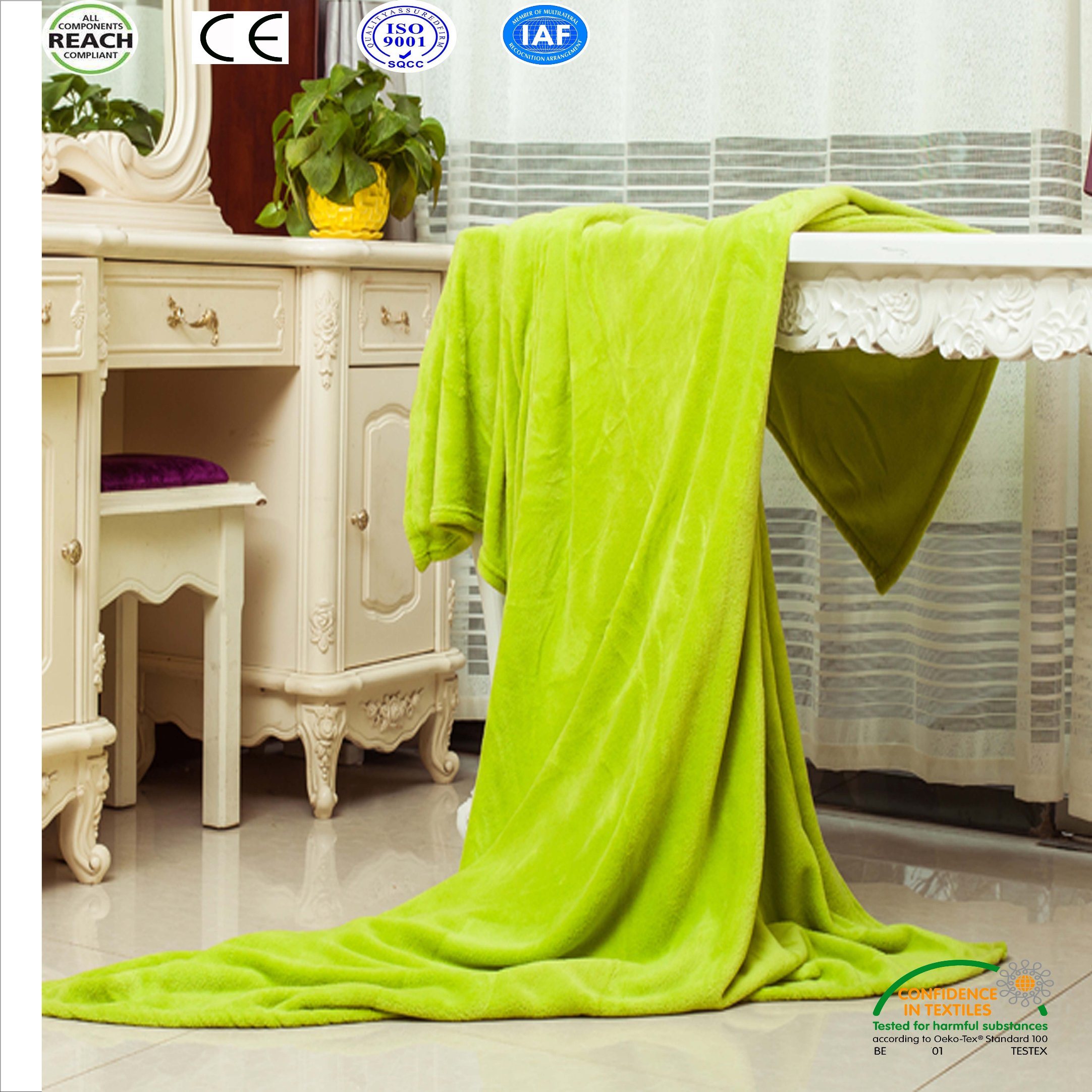 Green Coral Fleece Blanket in Customized Label 2017 New Design