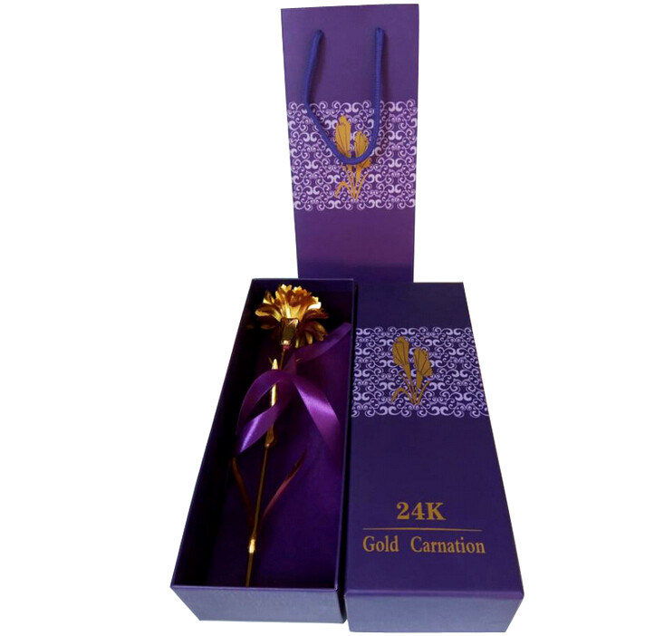 Golden Carnation Packaging Box with Paper Bag
